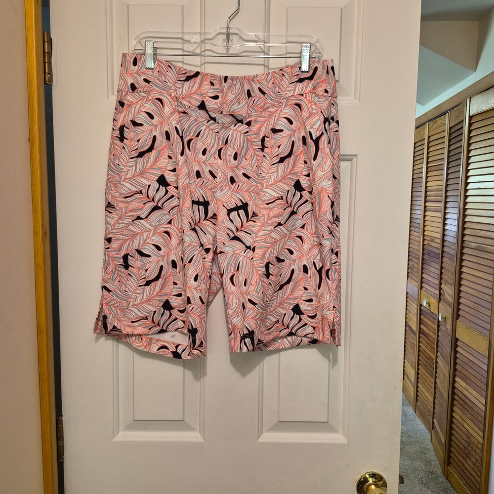 Stella Parker Sport Women XL Pink Tropical Leaf Golf Shorts‎ Tummy Control NWT